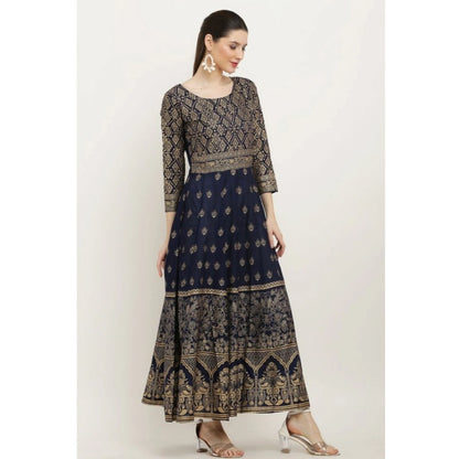 Women's Casual Rayon 3-4th Sleeves Anarkali Kurti (Blue)