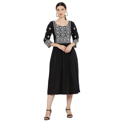 Women's Casual Rayon 3-4th Sleeves Kurti (Black)