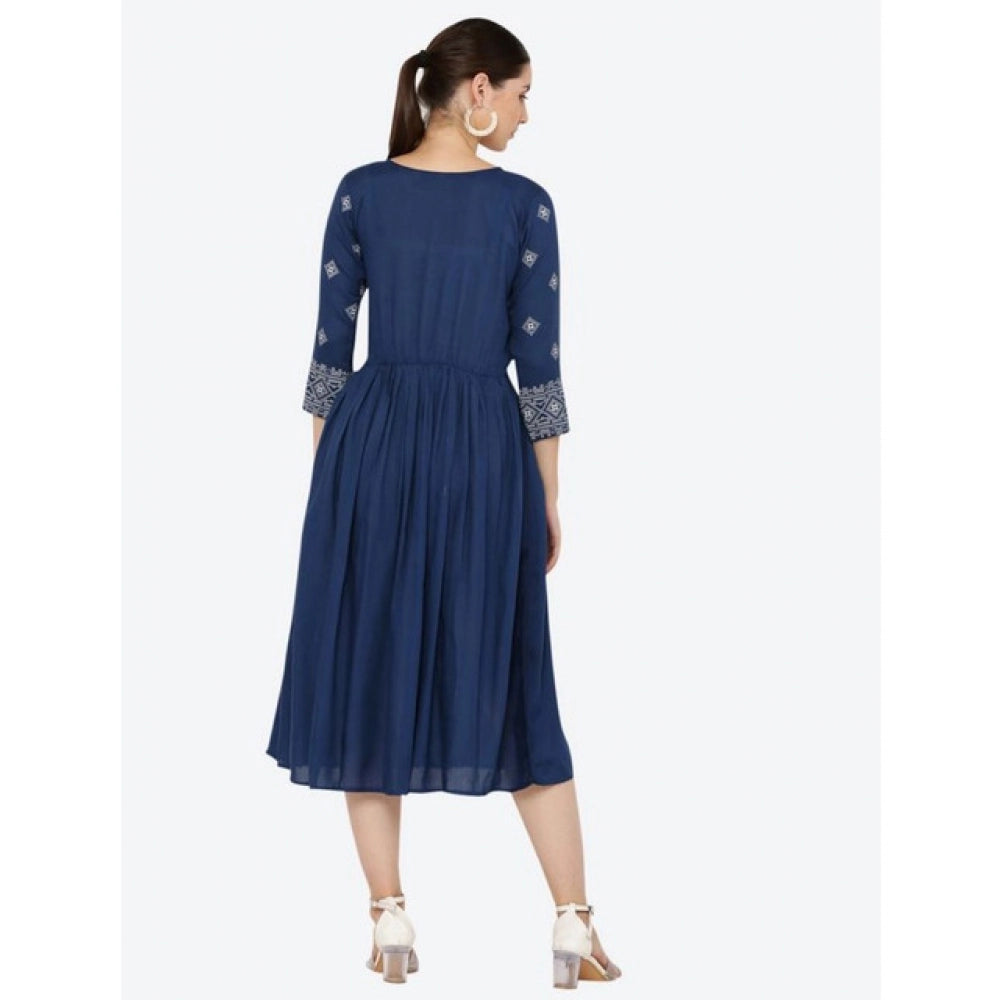 Women's Casual Rayon 3-4th Sleeves Kurti (Blue)