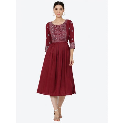 Women's Casual Rayon 3-4th Sleeves Kurti (Maroon)