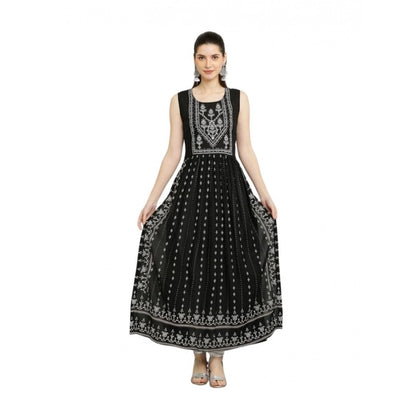 Women's Casual Rayon Sleeveless Kurti (Black)