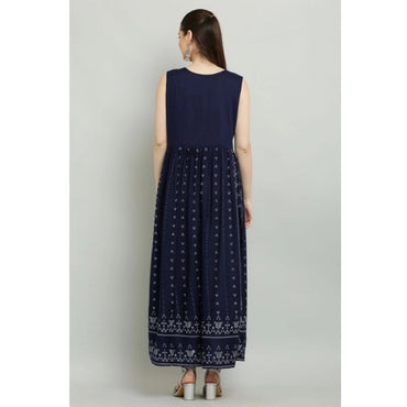 Women's Casual Rayon Sleeveless Kurti (Blue)