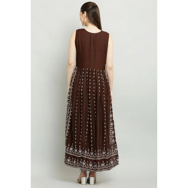 Women's Casual Rayon Sleeveless Kurti (Brown)