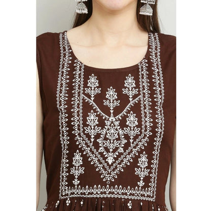 Women's Casual Rayon Sleeveless Kurti (Brown)