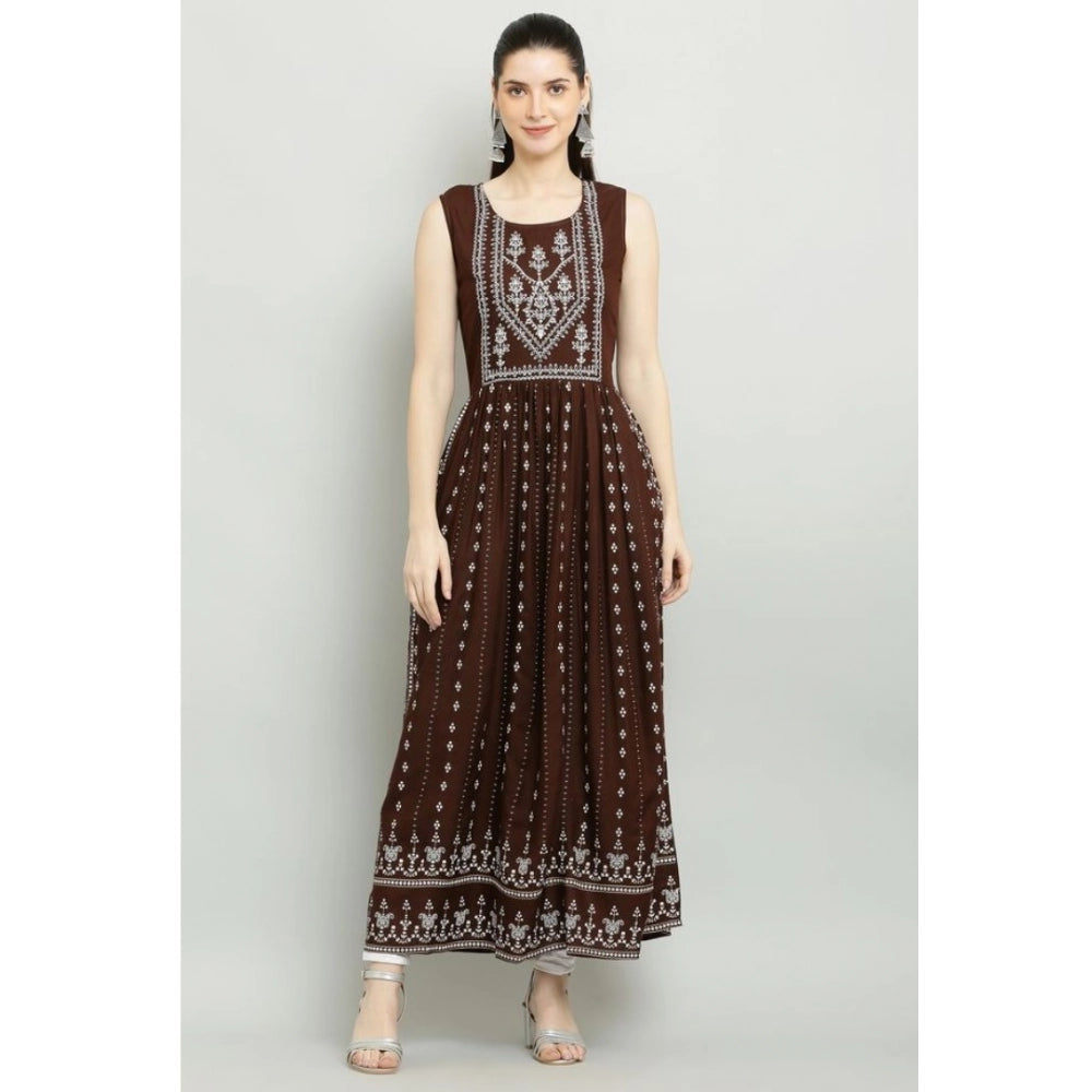 Women's Casual Rayon Sleeveless Kurti (Brown)