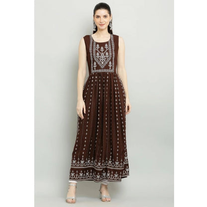 Women's Casual Rayon Sleeveless Kurti (Brown)
