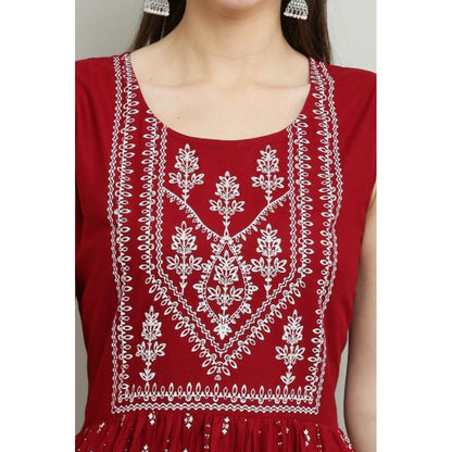 Women's Casual Rayon Sleeveless Kurti (Maroon)