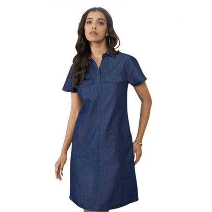 Women's Casual Denim Half Sleeves Dress (Blue)