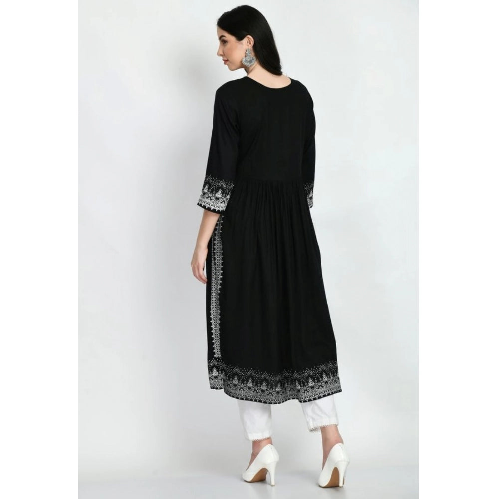 Women's Casual Rayon 3-4th Sleeves Kurti (Black)