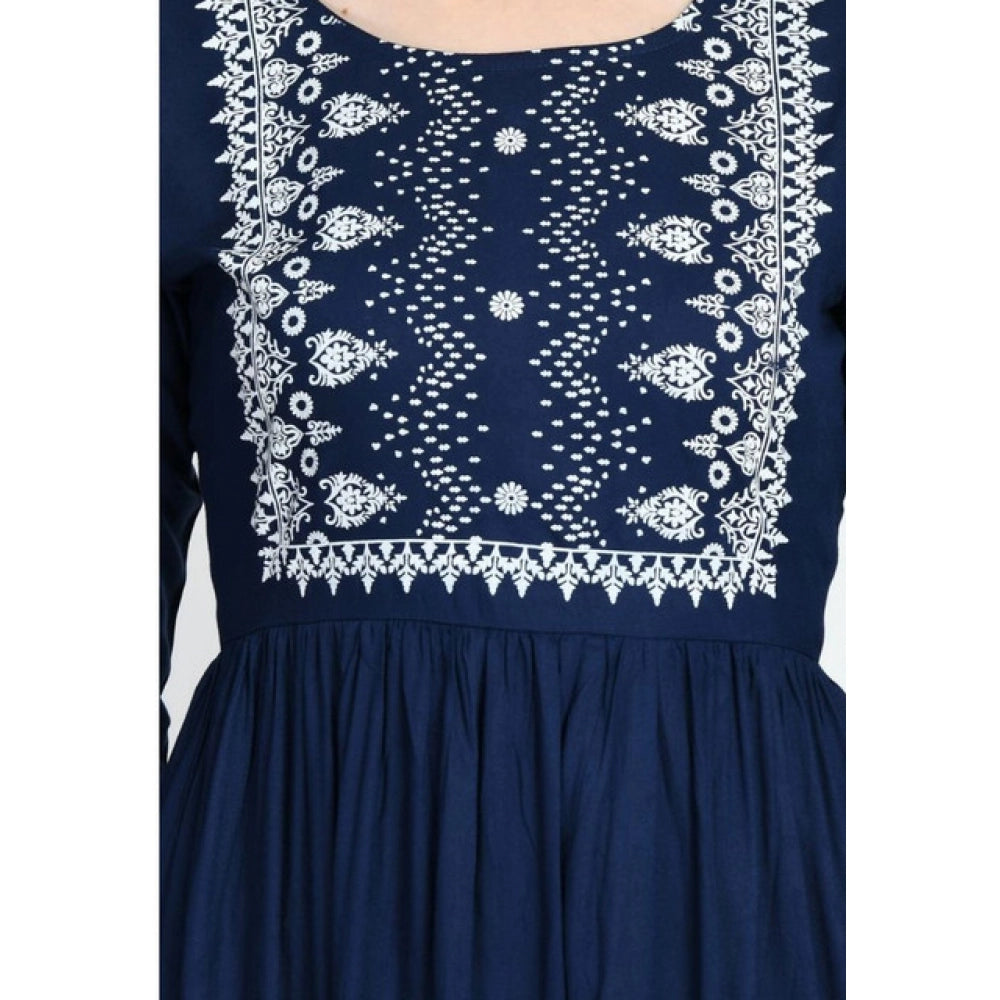 Women's Casual Rayon 3-4th Sleeves Kurti (Blue)