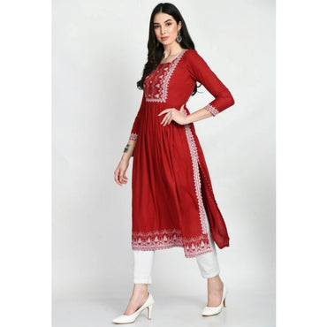 Women's Casual Rayon 3-4th Sleeves Kurti (Maroon)