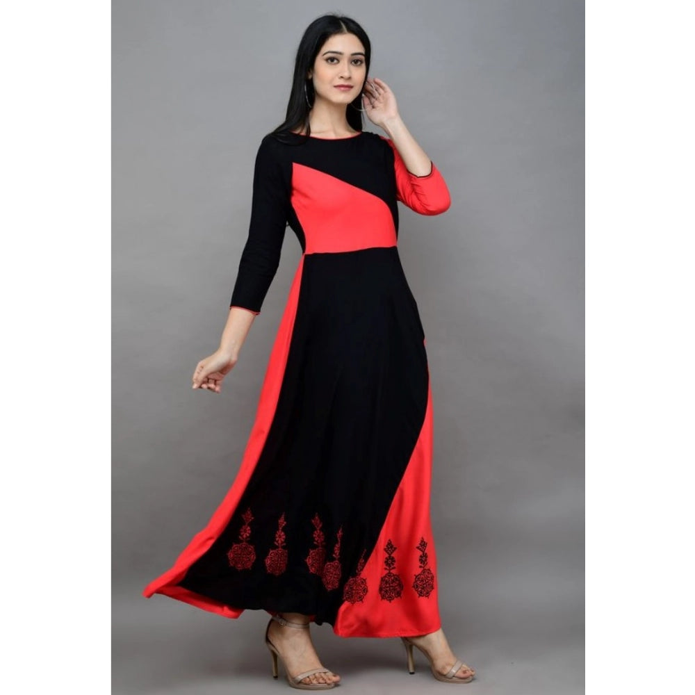 Women's Casual Rayon 3-4th Sleeves Maxi Dress (Pink)