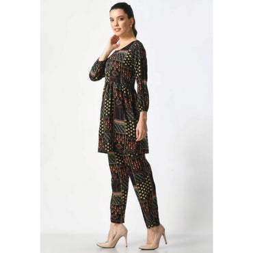 Women's Casual Crepe 3-4th Sleeves Cord Set (Black)