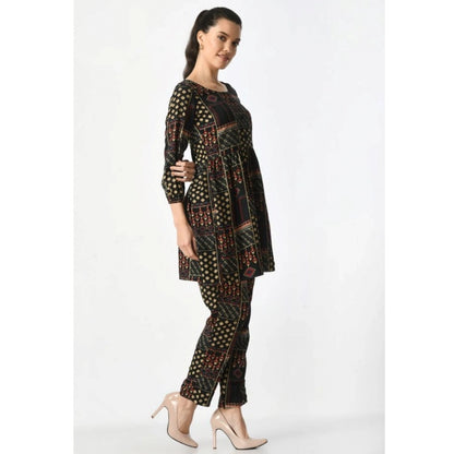 Women's Casual Crepe 3-4th Sleeves Cord Set (Black)