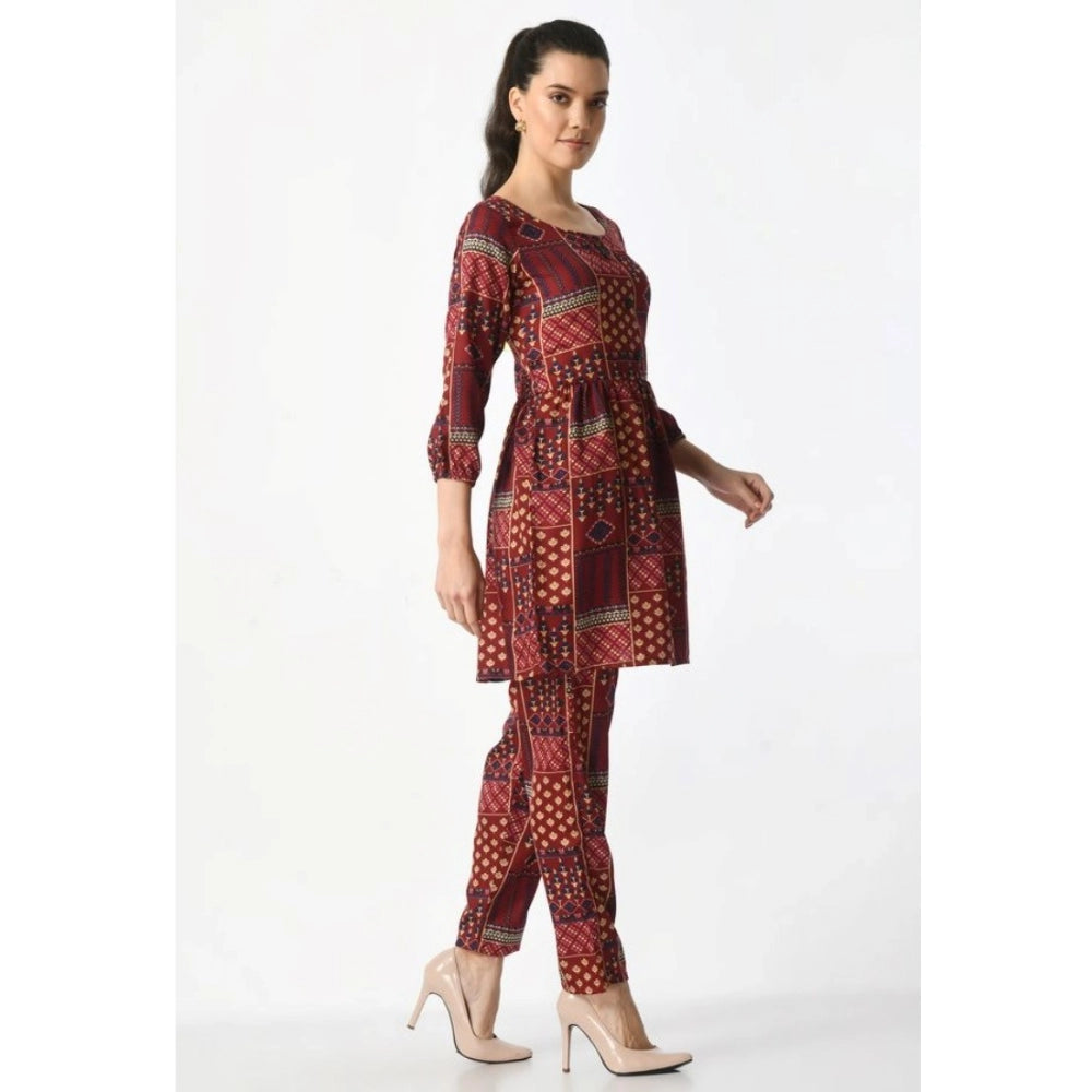 Women's Casual Crepe 3-4th Sleeves Cord Set (Maroon)