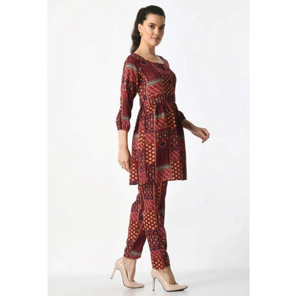 Women's Casual Crepe 3-4th Sleeves Cord Set (Maroon)