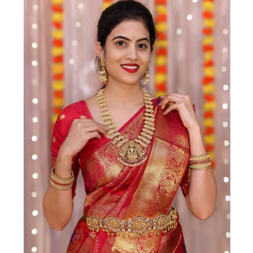 Women's Soft Lichi Silk Printed Saree With Unstitched Blouse 5.5Mtr (Red)