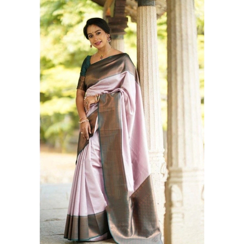 Women's Soft Lichi Silk Printed Saree With Unstitched Blouse 5.5Mtr (Light-Pink)