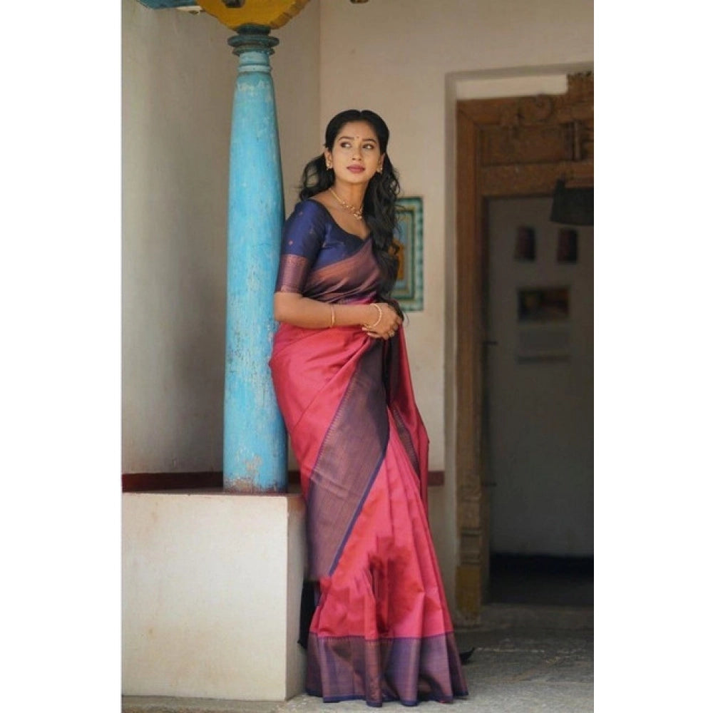 Women's Soft Lichi Silk Printed Saree With Unstitched Blouse 5.5Mtr (Red)