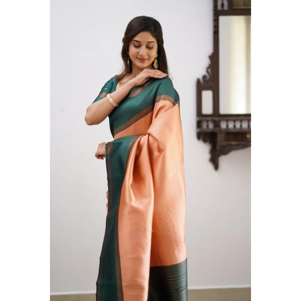 Women's Soft Lichi Silk Printed Saree With Unstitched Blouse 5.5Mtr (Orange)