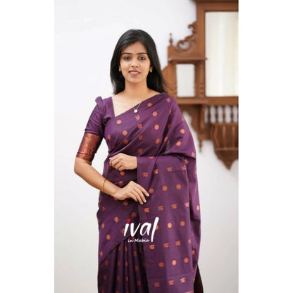 Women's Soft Lichi Silk Printed Saree With Unstitched Blouse 5.5Mtr (Purple)