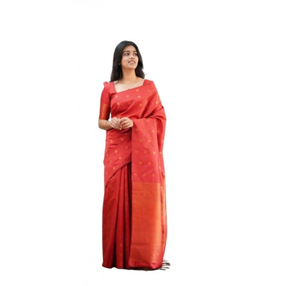 Women's Soft Lichi Silk Printed Saree With Unstitched Blouse 5.5Mtr (Red)
