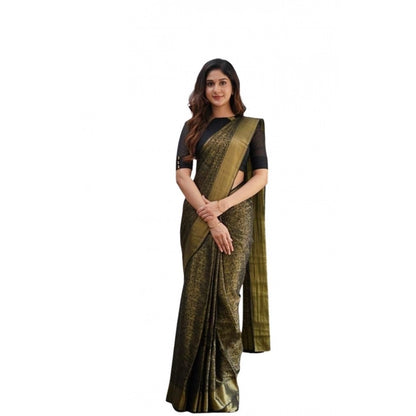 Women's Soft Lichi Silk Printed Saree With Unstitched Blouse 5.5Mtr (Green)
