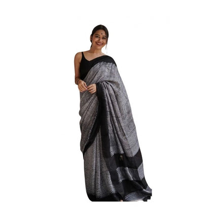 Women's Soft Lilan Printed Saree With Unstitched Blouse 5.5Mtr (Black)