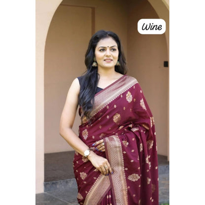 Women's Soft Lichi Silk Printed Saree With Unstitched Blouse 5.5Mtr (Wine)