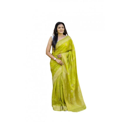 Women's Soft Lichi Silk Printed Saree With Unstitched Blouse 5.5Mtr (Green)