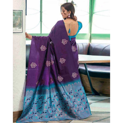 Women's Soft Lichi Silk Printed Saree With Unstitched Blouse 5.5Mtr (Blue)