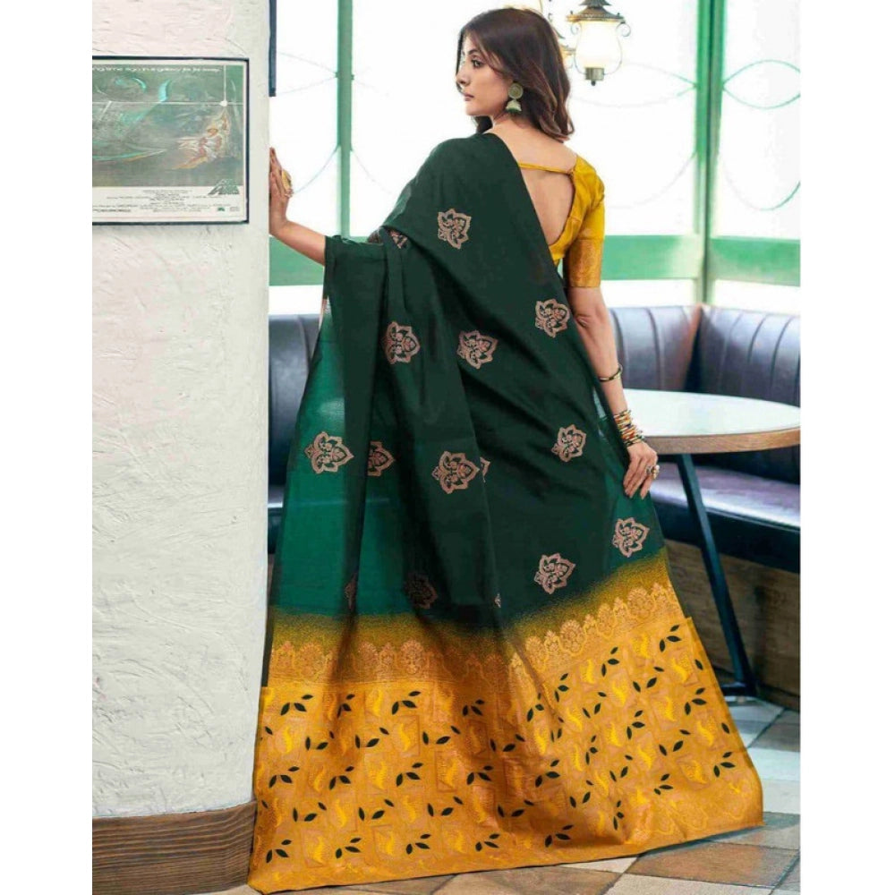 Women's Soft Lichi Silk Printed Saree With Unstitched Blouse 5.5Mtr (Green)