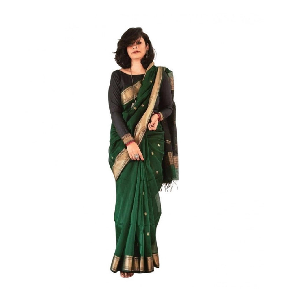 Women's Soft Lichi Silk Printed Saree With Unstitched Blouse 5.5Mtr (Green)
