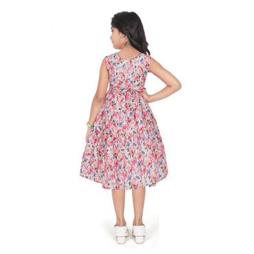 Girl's Digital Chicken Printed Sleeve Less Round Neck Dress (Pink)