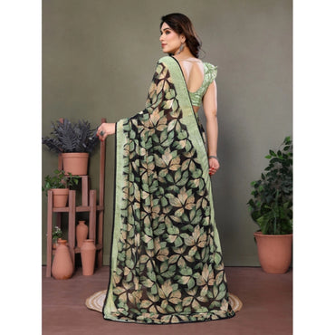 Women's Chiffon Printed Saree With Unstitched Blouse 5.5Mtr (Green)