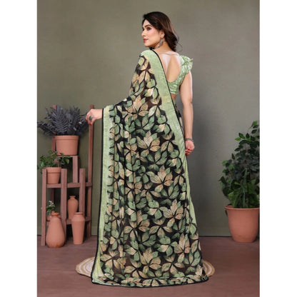 Women's Chiffon Printed Saree With Unstitched Blouse 5.5Mtr (Green)