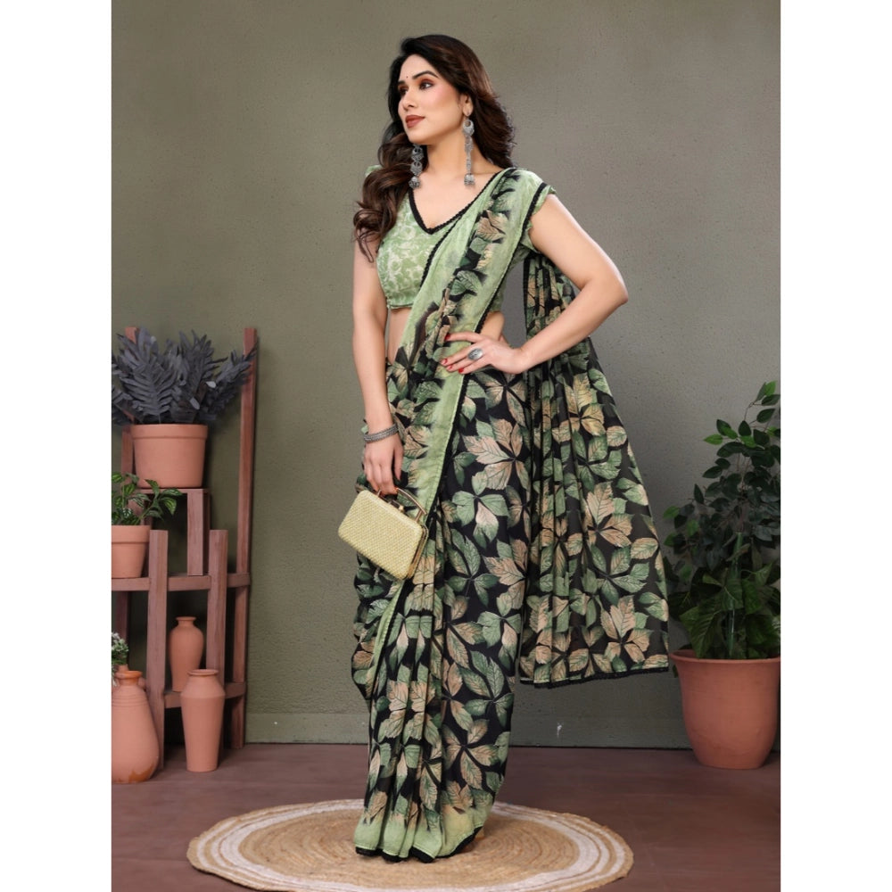 Women's Chiffon Printed Saree With Unstitched Blouse 5.5Mtr (Green)
