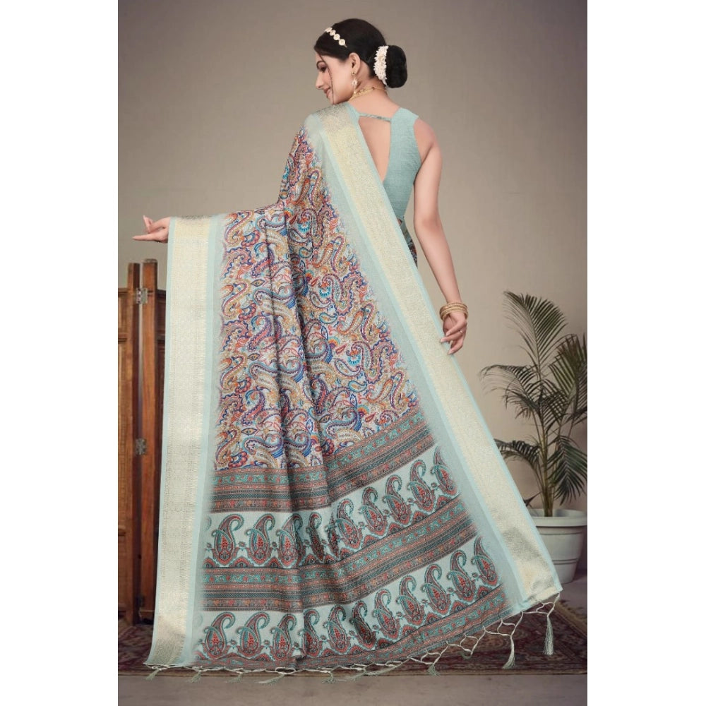 Women's Cotton Silk  Printed Saree With Unstitched Blouse 5.5Mtr (Multicolor)