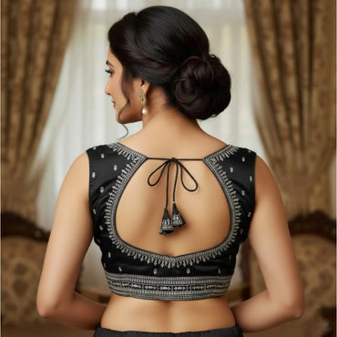 Women's Zimmi Choo Sequin Work V-Neck Padded Blouse (Black 38 Ready (Self Alterable 36–40)