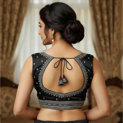 Women's Zimmi Choo Sequin Work V-Neck Padded Blouse (Black 38 Ready (Self Alterable 36–40)