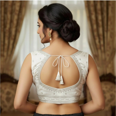 Women's Zimmi Choo Sequin Work V-Neck Padded Blouse (White 38 Ready (Self Alterable 36–40)