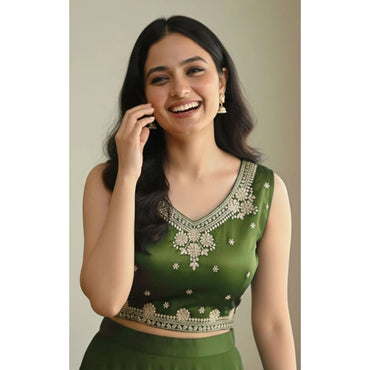 Women's Zimmi Choo Embroidered V-Neck Padded Blouse (Light-Green 38 Ready (Self Alterable 36–40)