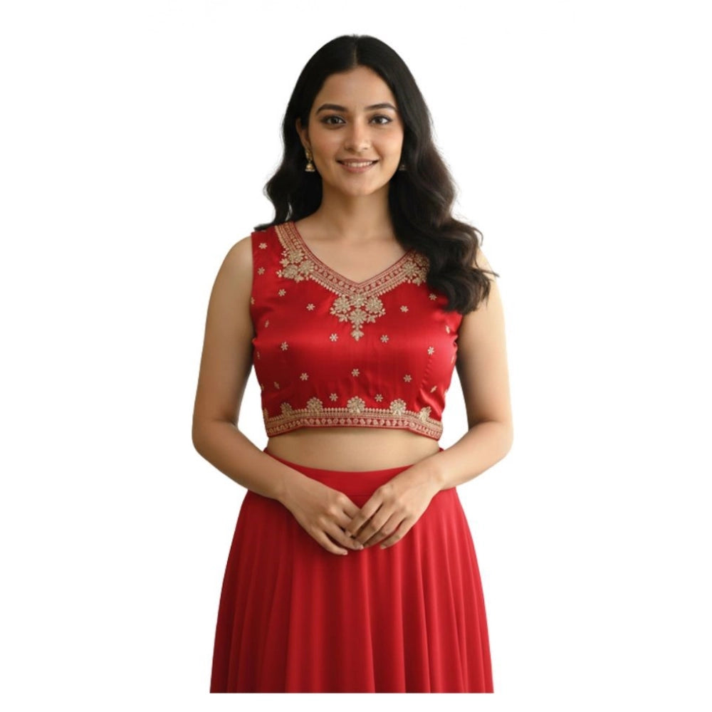 Women's Zimmi Choo Embroidered V-Neck Padded Blouse (Red 38 Ready (Self Alterable 36–40)
