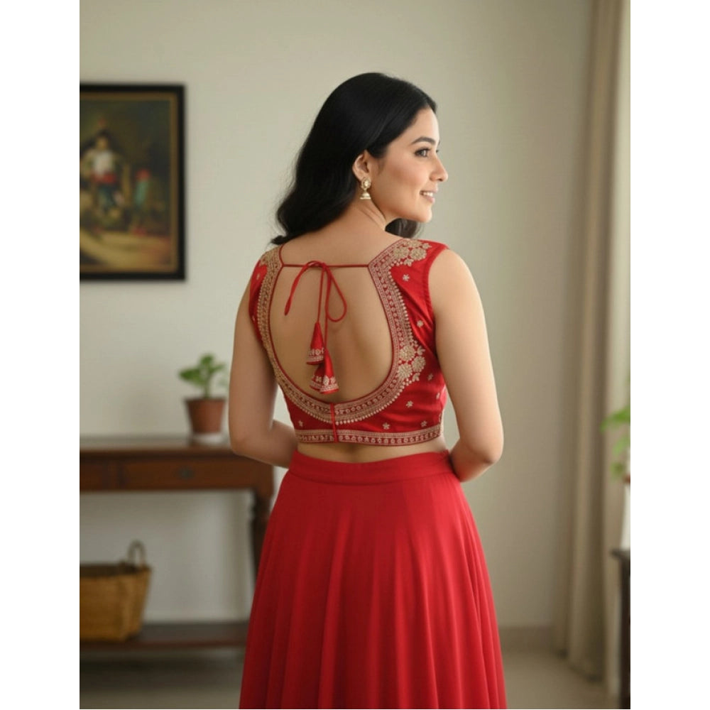 Women's Zimmi Choo Embroidered V-Neck Padded Blouse (Red 38 Ready (Self Alterable 36–40)