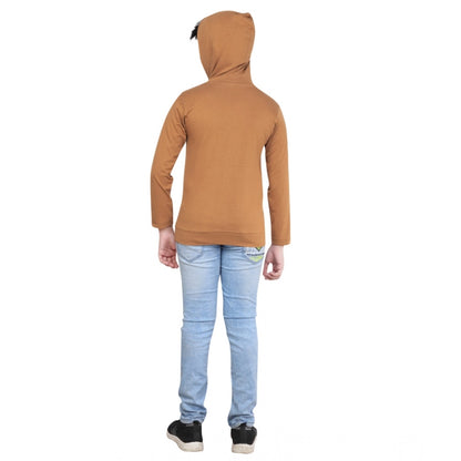 Boy's Cotton Printeded Hooded Neck Hoodies (Brown)