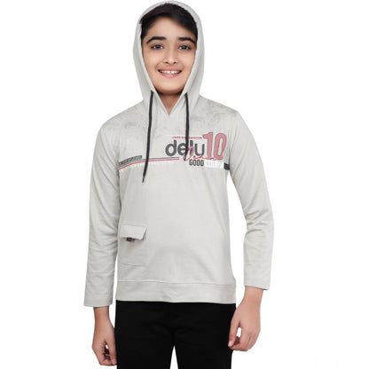 Boy's Cotton Printeded Hooded Neck Hoodies (Grey )