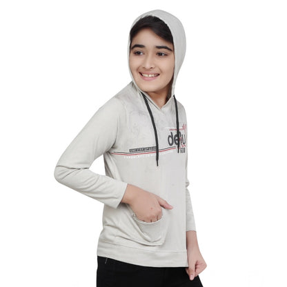Boy's Cotton Printeded Hooded Neck Hoodies (Grey )