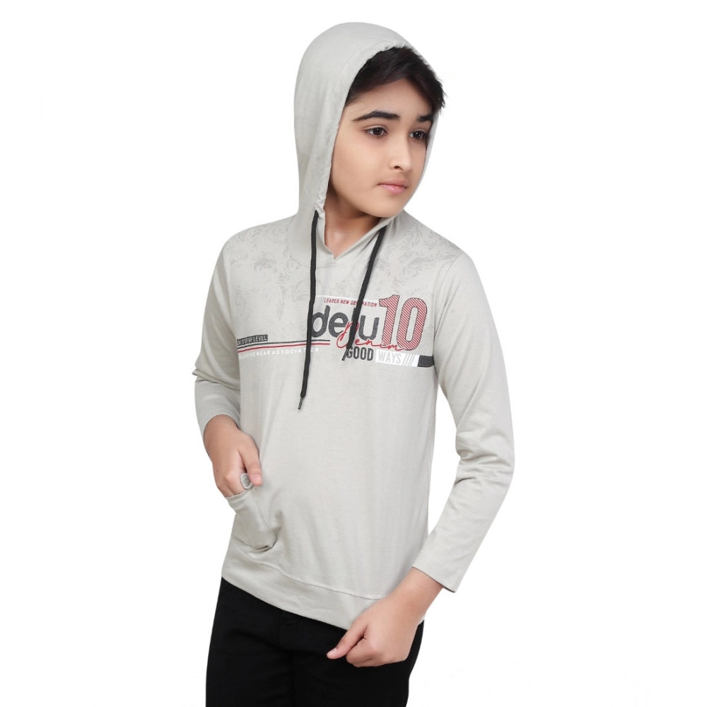 Boy's Cotton Printeded Hooded Neck Hoodies (Grey )