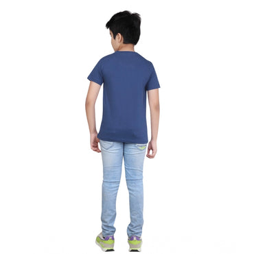 Boy's Cotton Grapic Printed Round Neck T-Shirt (Blue)