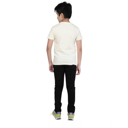 Boy's Cotton Grapic Printed Round Neck T-Shirt (Beige )